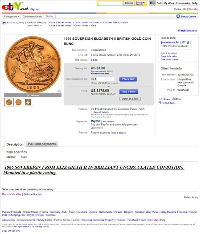 jasonburnscibc 1966 SOVEREIGN ELIZABETH II BRITISH GOLD COIN BUNC eBay Auction Listing